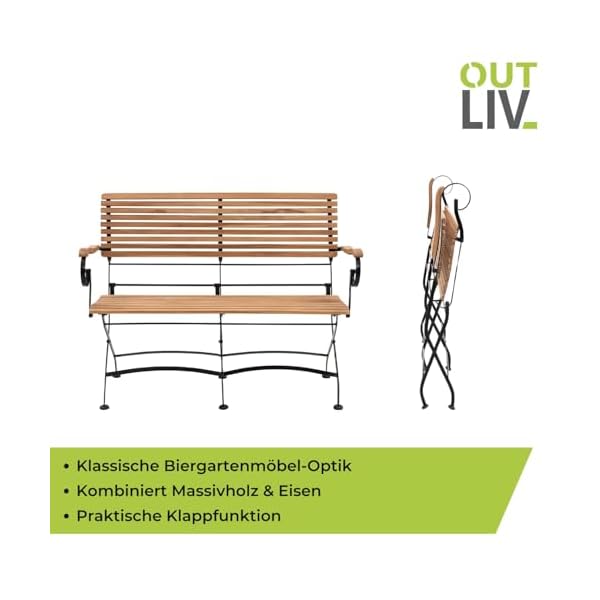 OUTLIV. Gartenbank Lindau 2-Sitzer Teak Stahl Dunkelgrau