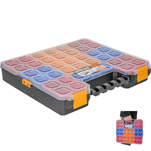 CUBE-400 Sortimentskoffer 414x328x62 mm – Große Kleinteile Organizer mit variabler Facheinteilung – Stapelbare Sortierbox mit durchsichtigem Deckel – Für Schrauben & Zubehör