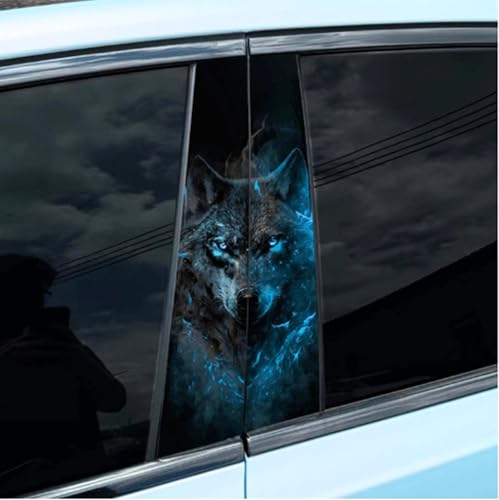 Image of 2pcs /1set Car B Pillar Sticker Decal Upgraded Vinyl Car Decals Body Side Stickers,Wolf Lions Rose Tigers Graphics Scratch Cover Large Sticker for Car Auto Van SUVs Trucks 19.6'' (Blue Wolf)