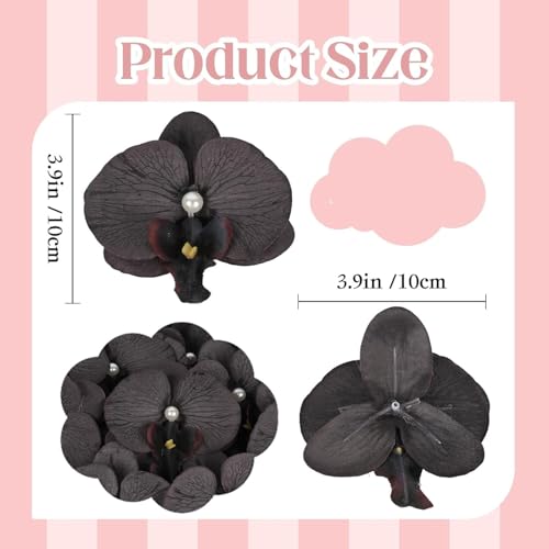 Orchidées en soie noire artificielle avec perle : lot de 50 têtes de fleurs pour création de barrettes
