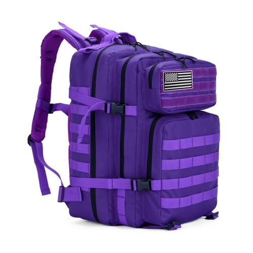 SEYATULLH Military Tactical Backpacks for Men/Women 45L Army Molle Daypack 3 Day Bug Out Bag Hiking Trekking Rucksack(Purple)