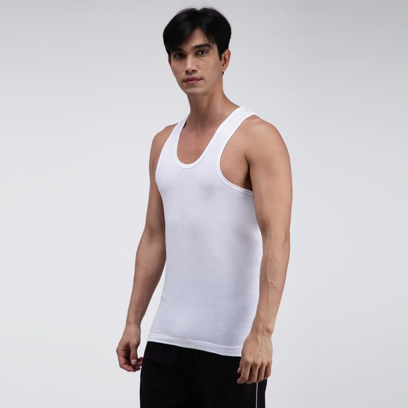 Amul Comfy White Men Cotton Solid Vest Sleeveless (Pack of 4) 3