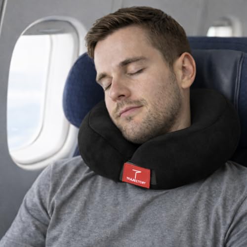 Image of Trajectory Travel Neck Pillow with Sleeping Eye Mask Combo for Travelling and Sleeping in Airplane Flight, Cab, Car, Train, Bus for Men and Women Black (As seen on Shark Tank)