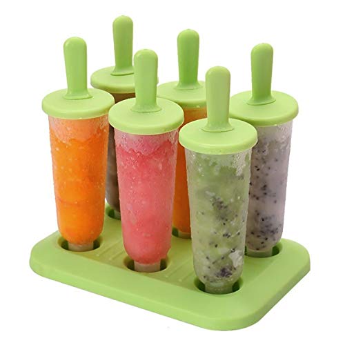 NATUCE 6PCS Verde Moldes para hielo, Moldes para Helados Plastico, Moldes de Polos Libre de BPA y Reutilizable, Molde de paletas de Hielo, Cocina de Verano Moldes para Hielo congelados Herramientas