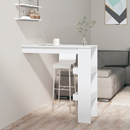 Homgoday Wand-Bartisch Küchentisch Esstisch Tresentisch Stehtisch Bartheke Küchentresen Küchentheke Beistelltisch für Wohnzimmer Esszimmer Küche Hochglanz-Weiß 102x45x103,5 cm Holzwerkstoff