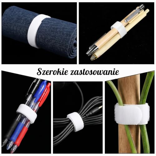 Grevosea Taśma na rzep, 1,2 cm x 4,9 m, dwustronne paski na rzep, wytrzymałe, samozaciskowe, szybkie owijanie, rolka do domu, biura, wiązania i mocowania (biała)