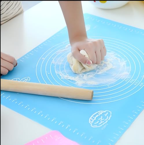 Image of Lukzer Silicone Fondant Rolling Mat Large Baking Sheet with Measurement for Roti Chapati Pizza Dough Pastry Fondant & Atta Kneading | Non Stick Reusable Baking Mat (50 x 40 cm, Blue)