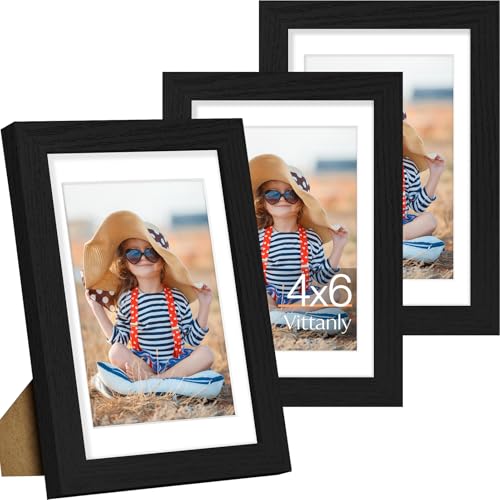 Vittanly 4x6 Picture Frame Set of 3 for Wall & Tabletop Display Black