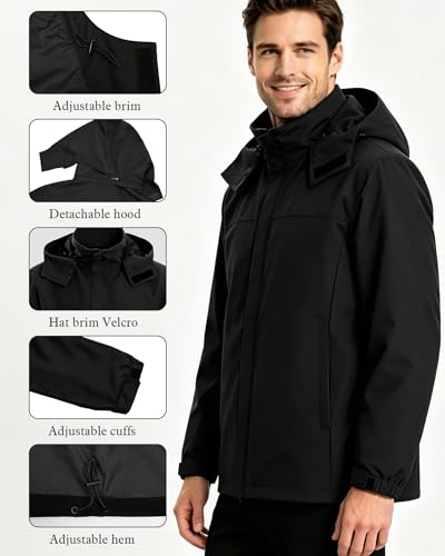 ACCNUO Men's Waterproof Rain Jacket Lightweight Raincoat & Windbreaker with Detachable Hood for cycling Hiking Travel — view 3