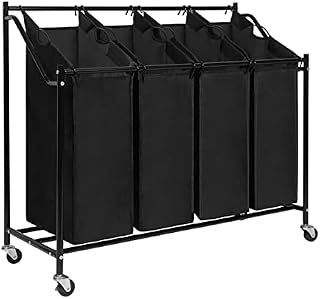 Meerveil Laundry Baskets Laundry Trolley, Laundry Sorter with 4 Removable Fabric Bags, Metal Frame, 4 x 45 L Black