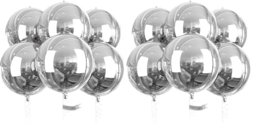 Image of PartyWoo Metallic Silver Large Round Giant Foil 4D Balloons 6pcs 22 Inch (Pack of 2)