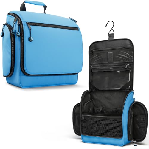 Image of VENTURE 4TH Hanging Travel Toiletry Bag, 18 Compartments - Light Blue | Hangs on rails, hooks or doors; stands upright. Removable TSA pouch. Water-resistant Nylon 290D Twill, reinforced stitching.