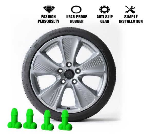 Glow-in-The-Dark Valve Stem Caps – 4-Pack Funny Wheel Accessories, Airtight, Rustproof, Dustproof & Waterproof Caps for Cars, Bikes, Trucks, Motorcycles – Universal Fit(Green)