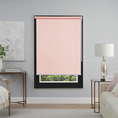 Image of Roller Blinds 300 GSM Polyester Fabric Waterproof & Sun Blockage Corded Roll Up and Down Blinds Curtains for Window, Door, Balcony (Pink Color 2.5 X 10 Feet, Pack of 1 Piece)