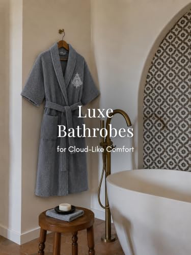 Image of RANGOLI Royal Bamboo Premium Bathrobe For Women | Ultra Soft Bamboo Yarn Lightweight Bathing Robes | 460 GSM Highly Absorbent & Quick Drying Luxurious Bath Gown | Knee Length Bath Robe - Dark Grey