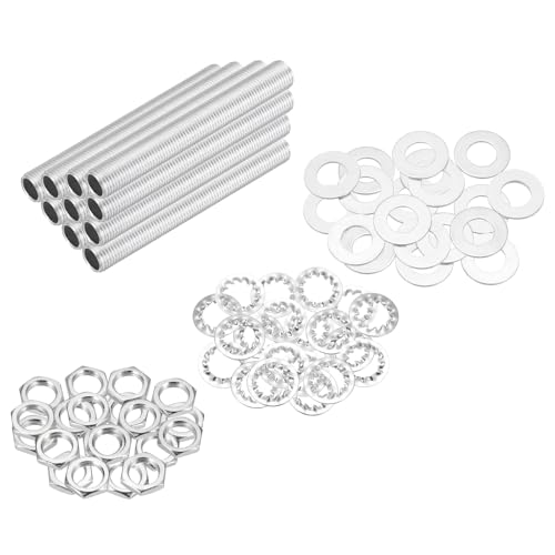 Image of MECCANIXITY 70Pcs 3 inch Lamp Pipe Nipples Kit with Hex Nuts Washers, M10 Fine Threaded Hollow Tube Repair Hardware Fasteners Assortment for Assembly Chandelier Ceiling Lamp DIY, Silver