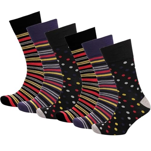 GM Apparel 6 paia di calzini da uomo in bambù, non elastici, antibatterici, morbidi, comodi, traspiranti, benessere, delicati sulla pelle, da indossare tutti i giorni, luminosi e colorati, Design 5 ,