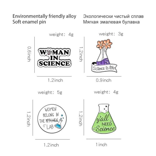 Image of Women In Science Brooch Science Is Life Enamel Pin Flask Brooch Badge 4Pcs Science Plant Pin Set Cute Kawaii Pins Cartoon Scientist Science Pins Lapel Laboratory Brooch Pin for Backpacks Clothes Caps Bags Accessories Gift
