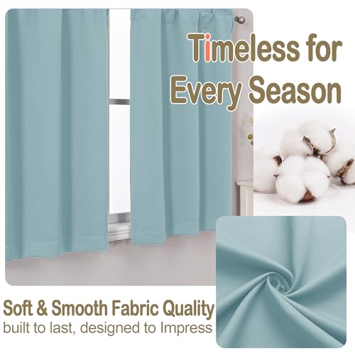 Image of Aqua Blackout Curtains for Small Window Treatment, Light Blocking Short Kitchen Window Curtains Over Sink, Dual Rod Pocket Half Window Tiers for Bathroom Basement, 2x40Wx36L Inches