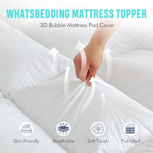 WhatsBedding 3D Bubble Memory Foam Mattress Topper Queen Size, 3 Inch Bed Topper with Soft Quilted 100% Cotton Layer for Back Pain, Plush Foam Filled Pillow Top - Thumbnail 3