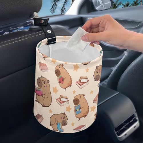 Image of Capibala Car Trash Bag, Car Trash Can - Cute, Portable, Collapsible for Back Seat, Floor, or Hanging Headrest Waste Basket - Cars Garbage Accessory