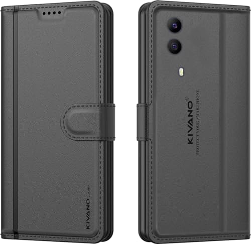 Image of KIVANO LUXE Compatible for Vivo Y51 (2020) / Vivo Y53s / Vivo Y31 / Vivo Y51A Luxury Handmade Leather Magnetic Flip Folio Case | Card Holder & Kickstand | Slim Protective Cover | Unisex - Black
