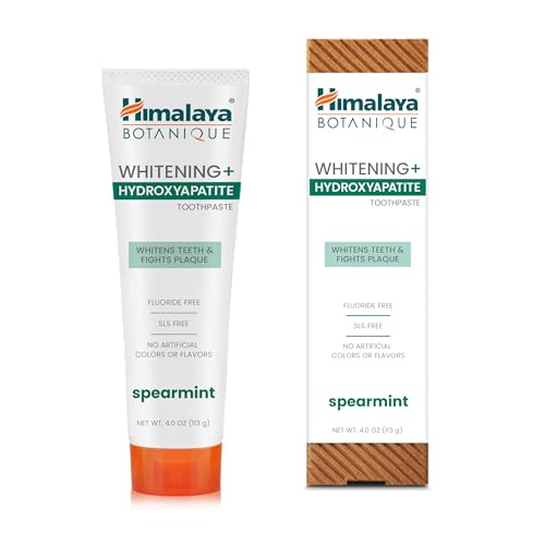 Himalaya Fluoride Free Botanique Whitening Nano Hydroxyapatite Toothpaste Supports Enamel Strength & Integrity Great for Sensitive Teeth SLS Free & Vegan Spearmint 4 oz
