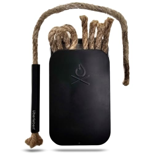 Überleben | Tindår Tinder Fire Starter Kit – 3 Paraffin-Wax Hemp Wicks & Aluminum Bellow Sleeve – 60 Min Burn, Waterproof Rope Match Fire Starter – Camping Essentials