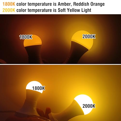 Image of A19 Amber Light Bulbs 1800K,9W Warm Light Bulb 800Lm, Blue Light Blocking | Orange Yellow Light Bulb 60 Watt Equivalent, E26 Base for Healthy Sleep, Bedroom, Porch, Patio Lighting, Non-Dimmable, 2 Pack