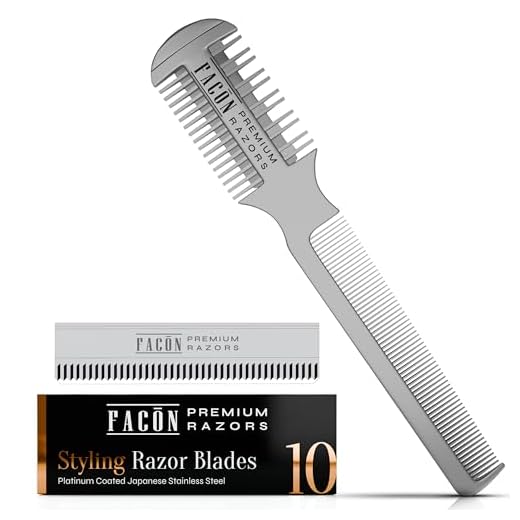 Facón Razor Comb for Hair Cutting - Professional Hair Cutting Comb Kit with 12 Replacement Blades, Double Edge Shaper for Salon & Home, Premium Styling Thinning Texturizing Split Ends Trimming Razor