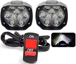 ELTRON TURBO ELT898 Original 9 LED Fog Light Lamp Waterproof, Bar Universal For All Motorcycle, Bike, Scooty Work Lamp for Off Roading (Pack Of 2, Switch) 12V DC 9 Led Fog Light, White