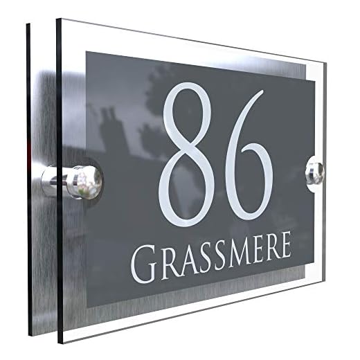 K Smart Sign | Paramount | para5-28wa-s-c | Anthracite Gray & Brushed Aluminium 2 Part House Sign - 200mm x 130mm