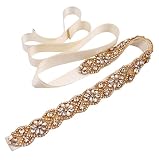 LEEMASING Cinturón de boda hecho a mano con diamantes de imitación con cinta para dama de honor, accesorios de vestir para mujer (Oro)