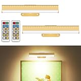 HIPTOKING 2Pcs Picture Light for Wall Dimmable,Remote Painting Light with Timer,Art Display Lighting with 3 Color, Battery Operated Led Accent Lights for Poster Frame Gallery Portrait Artwork-Gold