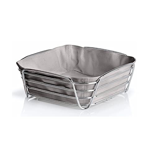 blomus -DELARA- Brotkorb L aus verchromtem Stahl, Moonbeam, Baumwoll-Stofftasche, trendiges & modernes Design, vielseitig nutzbar… – Ansicht 1