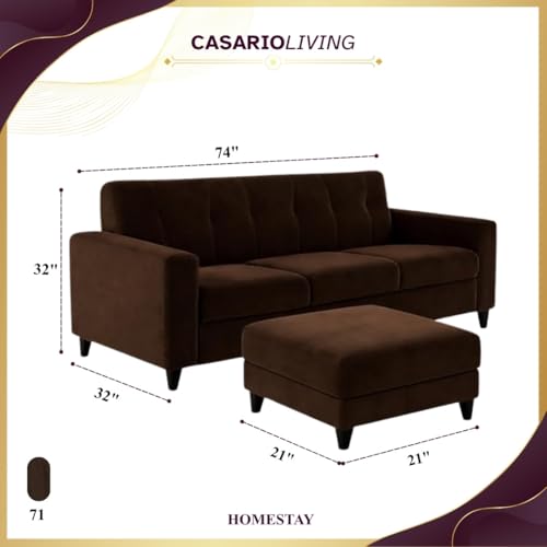 Image of Homeboy 4 Seater L Shape Sofa Set with Movable Ottoman | Flexible Left or Right Layout | Luxe Velvet Suede Fabric | Comfortable Seating | Modern Sofa for Living Room -Dark Brown