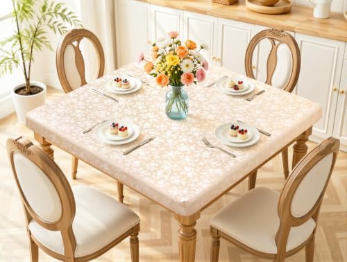 Image of Smiry Heavy Duty Vinyl Fitted Tablecloths for Square Tables