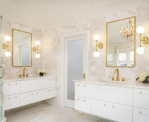 Bathroom Vanity Lights, Brass Gold Bathroom Light Fixtures Set Of 2, Mid Century Modern Globe Wall Sconces Bathroom Lights, Dimmable Wall Light Sconces Wall Lighting With Frosted Milk Glass, G9 Base #TOP3