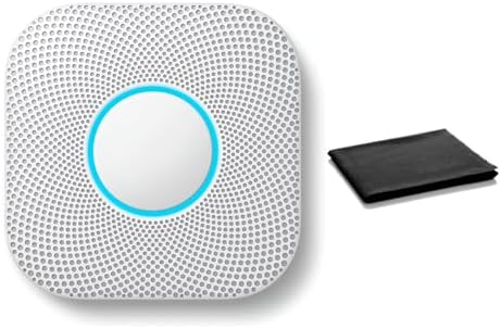 Google Nest Protect Smart Smoke and Carbon Monoxide Alarm – Split-Spectrum Sensor, App Alerts, Voice Notifications, Battery Operated, White, Includes Cleaning Cloth