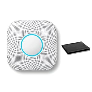 Google Nest Protect Smart Smoke and Carbon Monoxide Alarm – Split-Spectrum Sensor, App Alerts, Voice Notifications, Battery Operated, White, Includes Cleaning Cloth