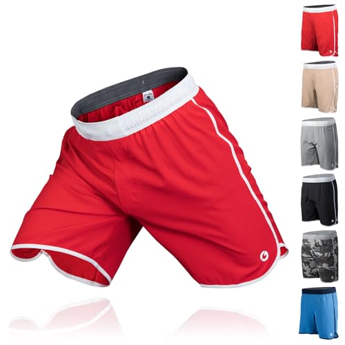 Gold BJJ Pacific Short - No-Gi Jiu Jitsu Fight Shorts (Red, XL)