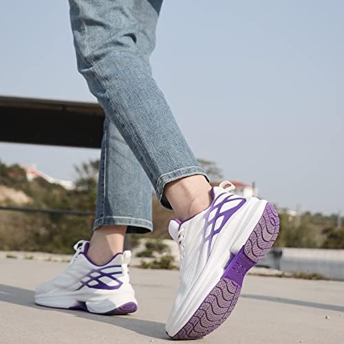 Makodax White Tennis Shoes Women Comfort Light Weight Mesh Non Slip Work Shoes,White#Purple,US 9 | Image 5