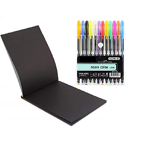 eS³kube 12pc Colorful Neon Glitter Gel Ink Pen Set & 1book A5 Size 20 Pages 140 GSM Black Paper Drawing Pad Sketching Book with Hardback for Artists (B09B7RGV5G) Amazon Price History, Amazon Price Tracker