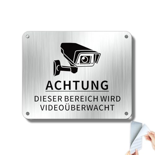 Goodvia Grundstück Wird Videoüberwacht Schild 15x12 cm,Videoüberwachung Selbstklebend Alu und vorgebohrte Löcher,Sichere Befestigung an Verschiedenen Oberflächen 1 Stück