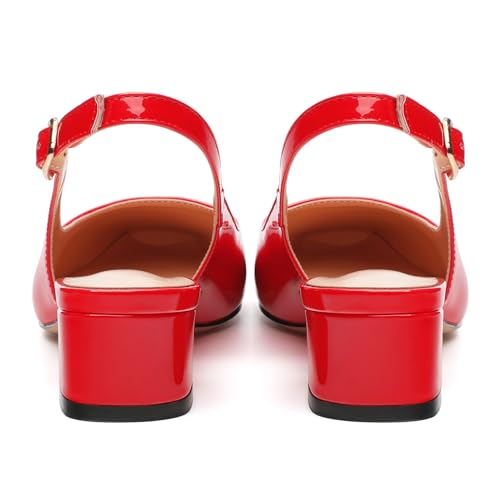 Women's Pumps, Slingback Buckle Low Heels, Square Toe Fashion Patent Shoes for Women 1.3 inch4