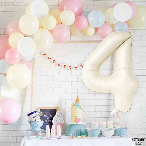 Image of KatchOn Cream White 4 Balloon Number 40 Inch, 4th Birthday Decor for Party | Number 4 Balloons for Birthdays, Creme Number 4 Balloon, 4 Year Old Balloon for 4th Birthday Party Supplies