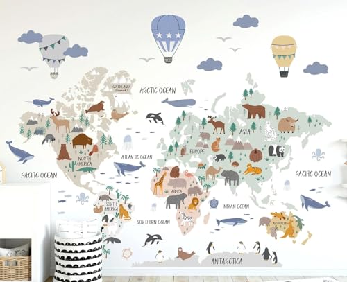 Vinilo decorativo mapa animal para pared de 100" x 86"