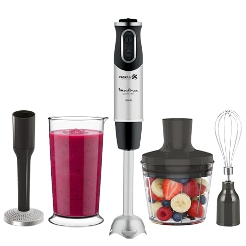 Moulinex Quickchef, Batidora de mano 1000 W con 4 accesorios, 10 velocidades, accesorio pasapuré,...