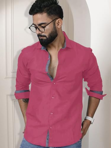 Image of Pinkmint Shirt for Men Cotton Spread Collar Button Down Long Sleeve Shirt Home, Regular, Home (Pack of 1) Purple