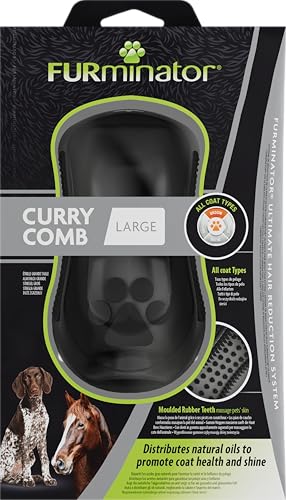 FURminator Striegel L für Hunde und Pferde - Entfernt effektiv Staub und massiert sanft die Haut, Fellpflege Striegel mit Gumminoppen für sauberes Fell